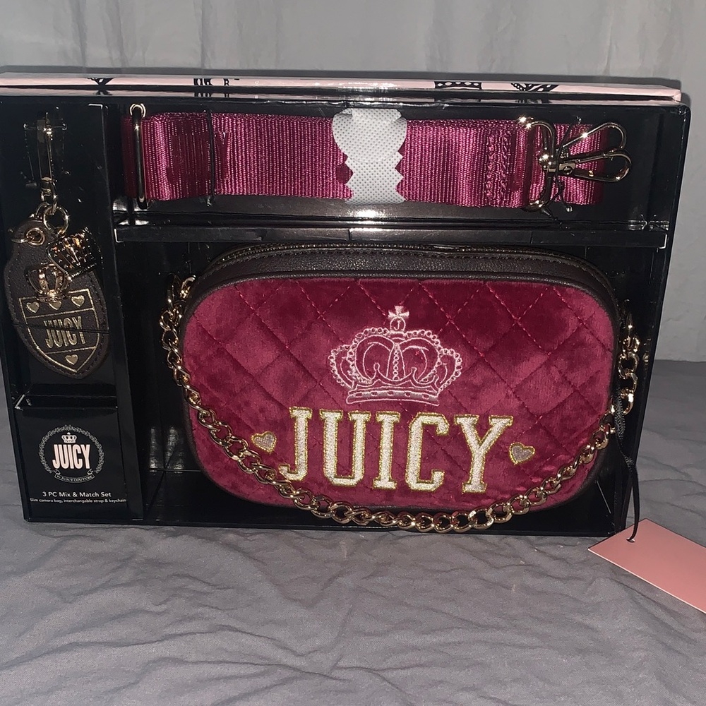 🆕- Juicy Couture Plum Berry Quilted Crossbody Bag With Charm & Strap